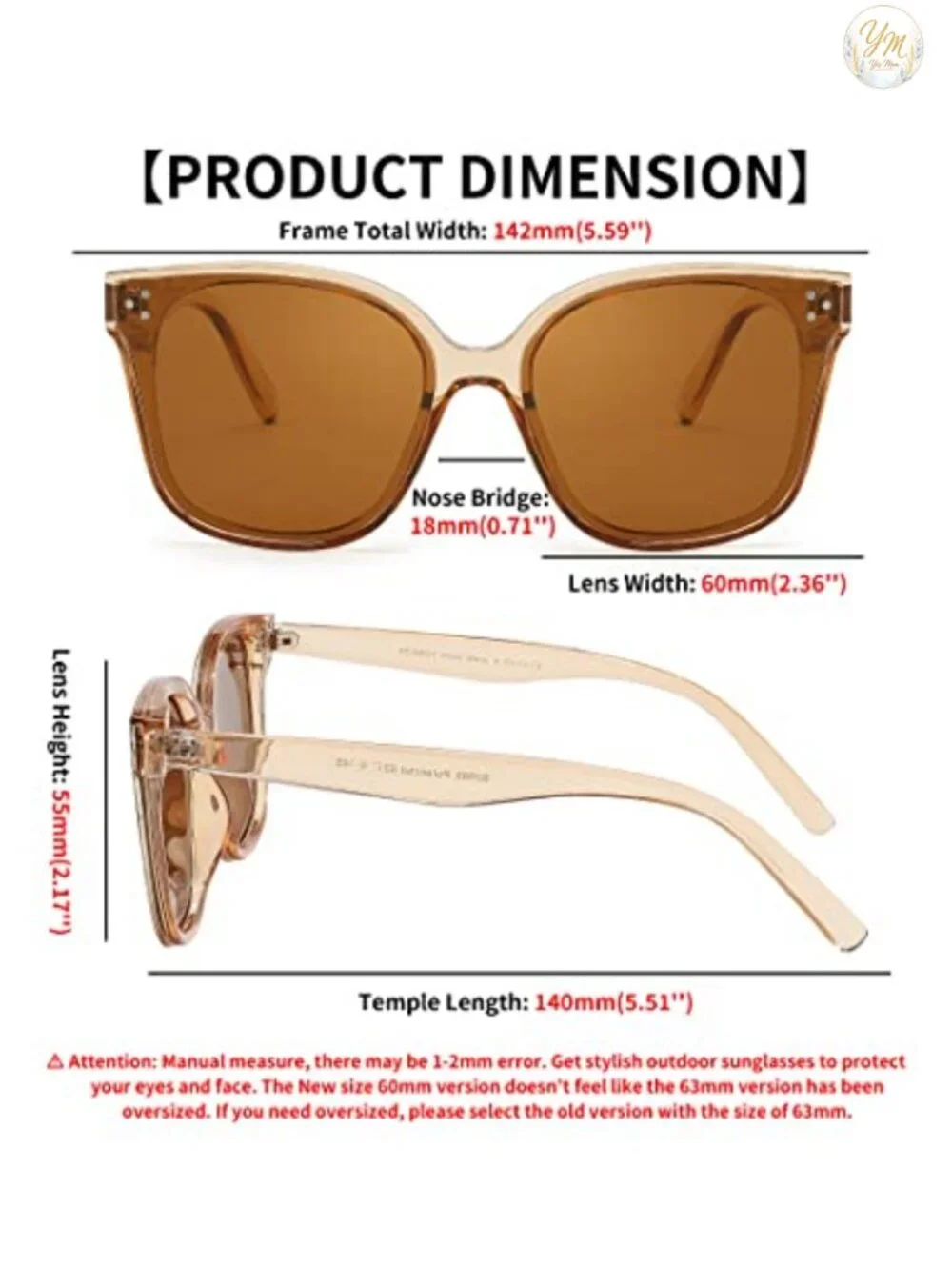 Oversized Polarized Sunglasses UV400 Protection Square Fashion